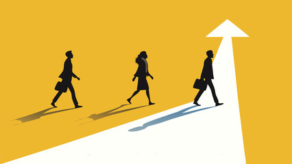 Business Professionals Following The Arrow To Success With Yellow Background And Vector Illustration Design