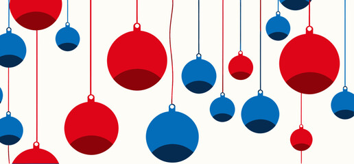 Red and Blue Hanging Ornaments_Festive Holiday Decoration_Modern Christmas Balls_Abstract Winter Decor_Geometric Shapes_Bright Colors_Creative Background_Holiday Season Art
