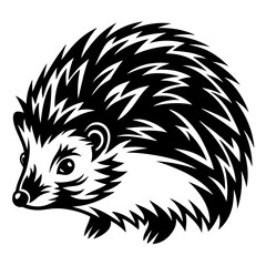 Monochrome Vector Illustration of a Prickly Hedgehog in Black and White Style