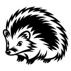 Stylized Black and White Hedgehog Illustration with Spikes and Rounded Body Shape