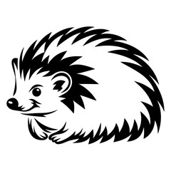 Stylized Black and White Hedgehog Illustration with Bold Outlines and Quills