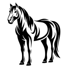 A majestic and stylized monochrome horse standing tall and proud in silhouette