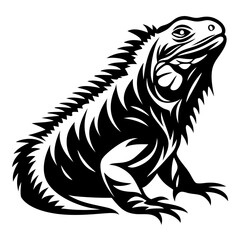 Majestic Iguana in Black and White Silhouette, a Powerful Reptilian Design
