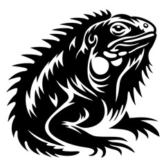 Dramatic Black and White Illustration of a Regal Iguana Looking Upward