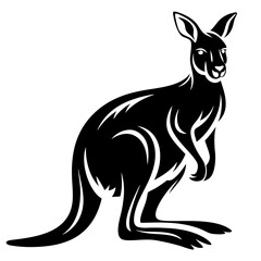 Striking Black and White Silhouette of a Kangaroo in a Classic Pose