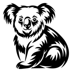 Monochromatic Portrait of a Cute Koala Bear with Detailed Fur Design