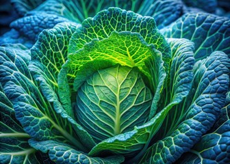 Fototapeta premium Double Exposure Cabbage Photography: Surreal Green Vegetable Art, Close Up Macro Shot