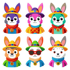 Fototapeta premium Cartoon Rabbits Wearing Hats and Capes Illustration