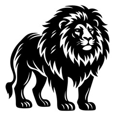 Majestic Lion Illustration Standing Proudly with Bold Black and White Design