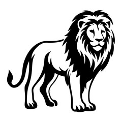 Majestic Lion in Striking Black and White Silhouette Illustration Design