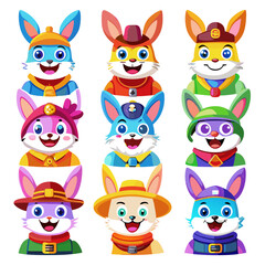 Cute Cartoon Rabbit Characters Vector Illustration for Children