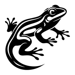 Black and white vector graphic depicting a stylized tree frog illustration