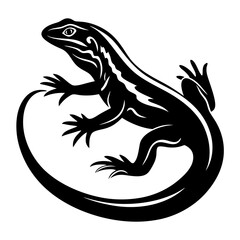 Stylized lizard design in black and white with curled tail forming circle