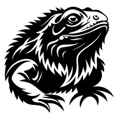 Black and White Graphic Illustration of an Iguana Lizard in Detail