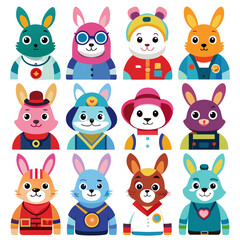 Cartoon Animals Rabbits Collection in various costumes