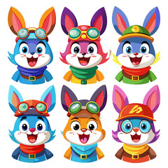 Cartoon rabbits wearing hats and goggles vector illustration