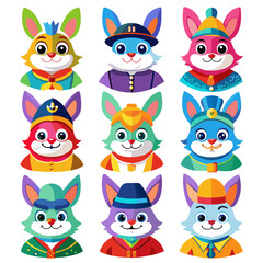 Colorful cartoon rabbit avatars in various professional outfits