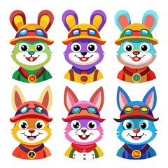 Fototapeta premium Cartoon bunny avatars with goggles and funny hats