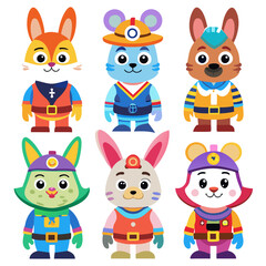 Naklejka premium Cartoon Animals in Costume Collection - Rabbits, Mice