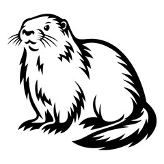 Stylized Illustration of a Beaver, Black and White Silhouette Design