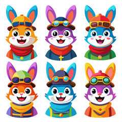 Cartoon Rabbits Wearing Aviator Hats, Illustration, Vector Design