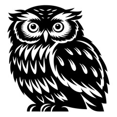 Striking Black and White Owl Illustration with Detailed Feather Texture