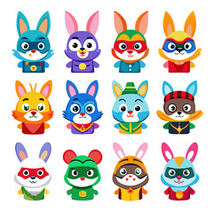 Cute Superhero Animals Illustration: Rabbits and Cartoon Characters