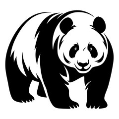 Stylized monochrome depiction of a giant panda standing on its hind legs