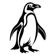 Stylized black and white penguin illustration on a clean white background