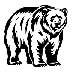 Monochrome vector illustration of a standing bear, detailed black and white drawing