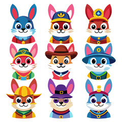 Cartoon Animal Avatars: Rabbits and Foxes in Costume