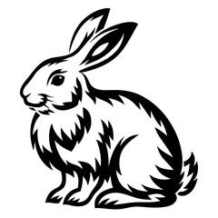Stylized monochrome illustration of a rabbit with detailed fur texture design