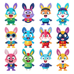 Fototapeta premium Colorful Cartoon Rabbit Characters Illustration Vector Set Design