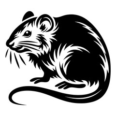 Monochromatic Mouse Illustration in Black and White with Detailed Fur