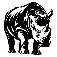 Magnificent Black and White Rhinoceros Illustration with Bold Contrast and Dynamic Lines