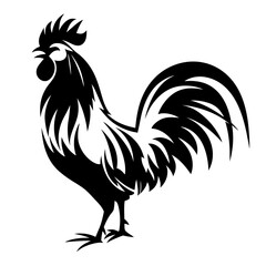 Striking Black and White Rooster Silhouette with Detailed Feather Patterns