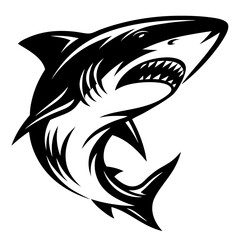 Abstract Black and White Illustration of an Angry Shark with Sharp Teeth