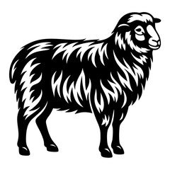 Stylized monochrome illustration of a sheep with geometric wool pattern