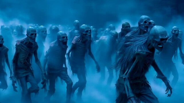 Creepy monsters in the dark. Spooky video clip with apocalyptic atmosphere.