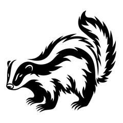 Detailed Black and White Skunk Illustration with Bushy Tail and Distinctive Stripes