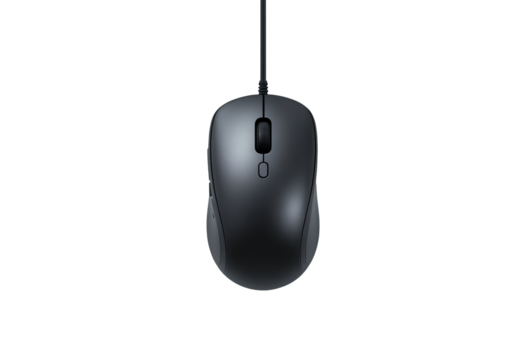 High-Resolution Close-Up of a Sleek Wired Computer Mouse on White Backdrop