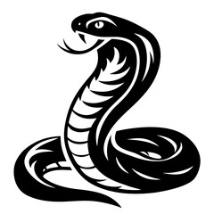 Stylized Cobra Snake Illustration with Fangs Exposed and Striking Pose Black