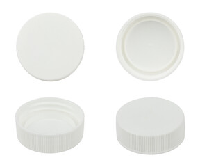 Set of wide cap from a plastic bottle, recycling or reusing plastic isolated on background	