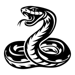 Stylized Black and White Snake Illustration Ready to Strike its Prey Target