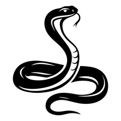 Bold Black Cobra Graphic Ready to Strike With Open Mouth and Fangs