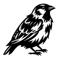 Monochrome silhouette of a sparrow in profile isolated on white background