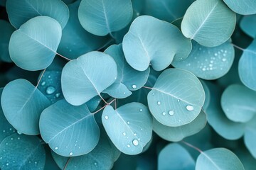 Sunlit Eucalyptus Tree with Distinct Round Leaves . Seasonal Bloom Background