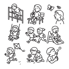 Outdoor Playtime Icon Set – Kids Playing in the Park