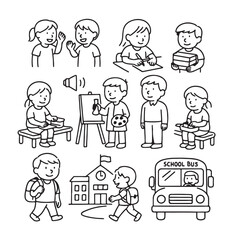 Fototapeta premium Back to School Icon Set – Kids on Their Way to School