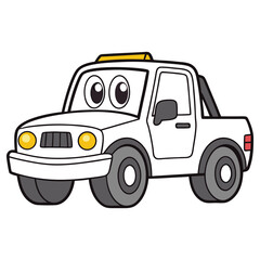 Naklejka premium Smiling White Cartoon Truck with Big Eyes and Gray Wheels on Transparent Background